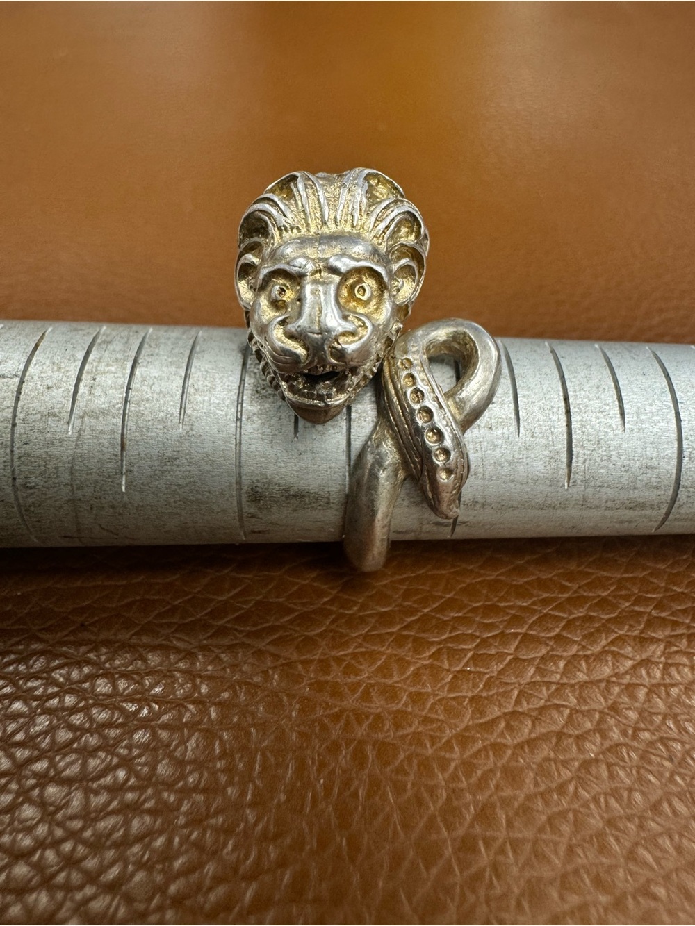 925 Sterling Silver Lion Head Bypass Wrap Ring size 5.5